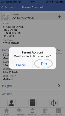 How to pin an Account - Apple 5-01